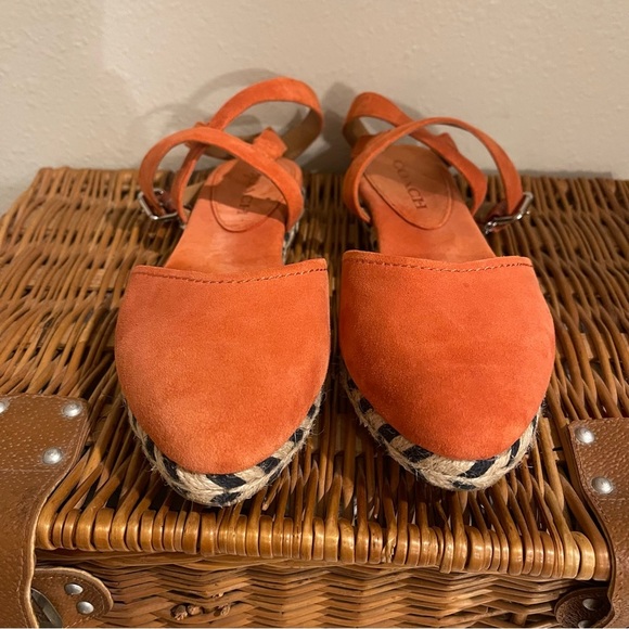 COACH Espadrille Shoes Women’s Sz 7 Coral Suede Ankle Strap Bohemian Colorful - Picture 2 of 9